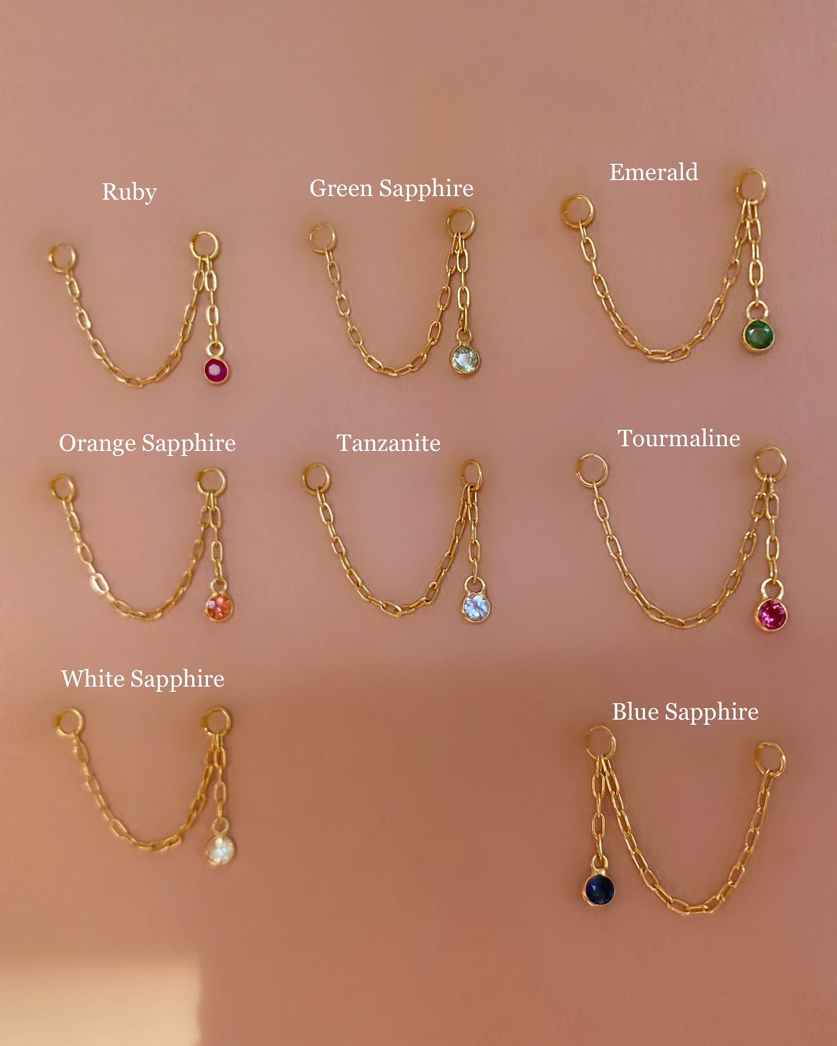 🜲 14K Solid Gold Add-on Double Chain with Gemstone