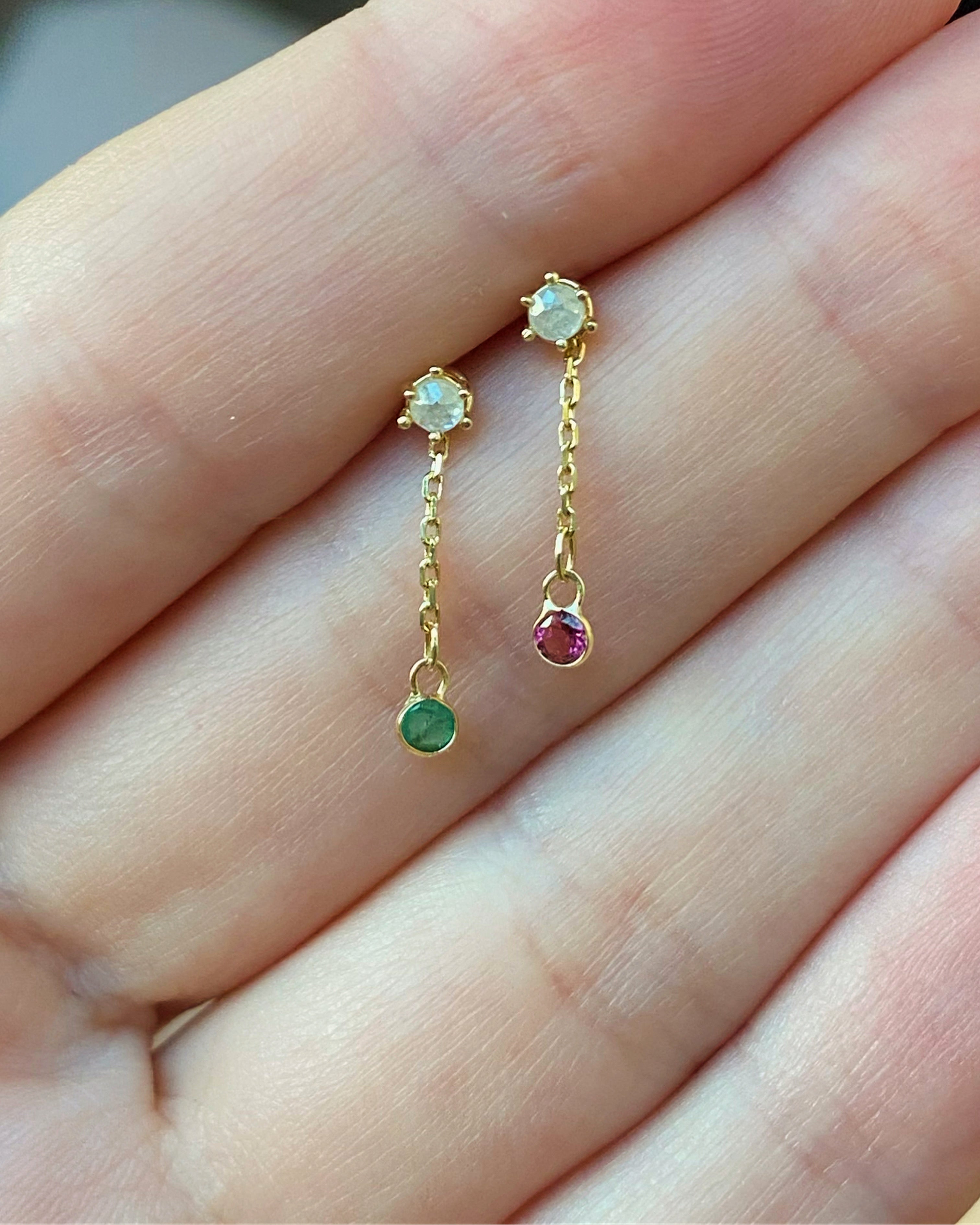 14K Gold Diamond Stud ~ Emerald ~ Tourmaline